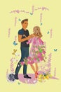 Vector illustration of romantic couples in love with flowers.